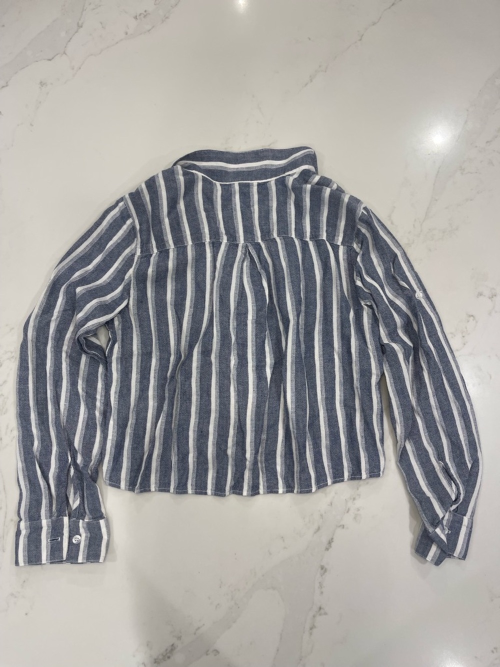 Like NEW! Bella Dahl Striped Button-Front Tie Hem Top - Blue & White - Picture 11 of 16